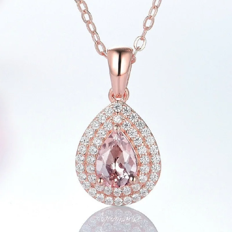 gemstone necklaces for women -Scarlett Morganite Necklace- 14K Rose Gold Vermeil