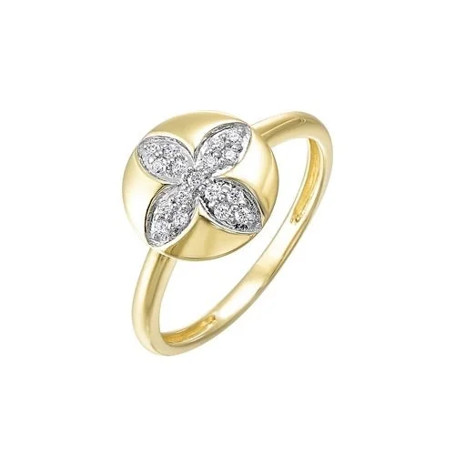 trendy rings for women -Diamond Medallion Flower Stackable Ring in Yellow Gold (1/7ctw)