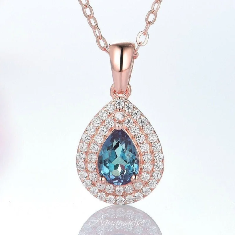 stylish necklaces for women -Scarlett Teardrop Alexandrite Necklace- 14K Rose Gold Vermeil