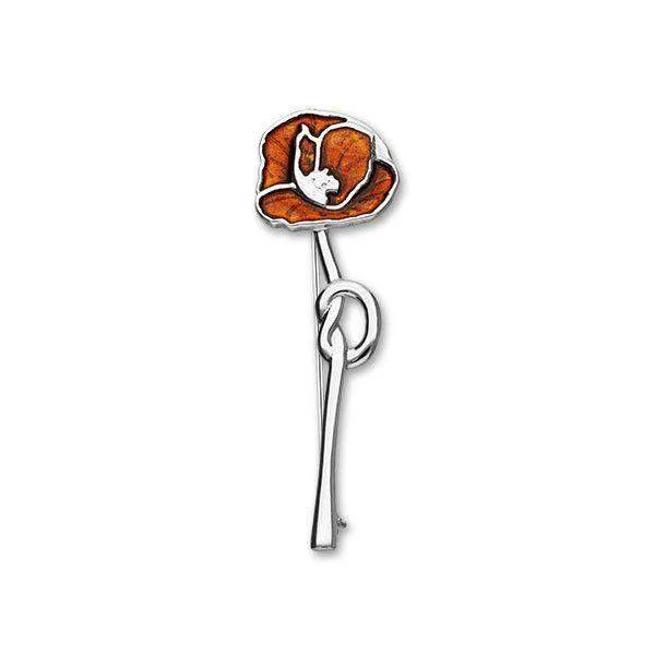 trendy brooches for women -Poppy Silver And Enamel Brooch - EB113