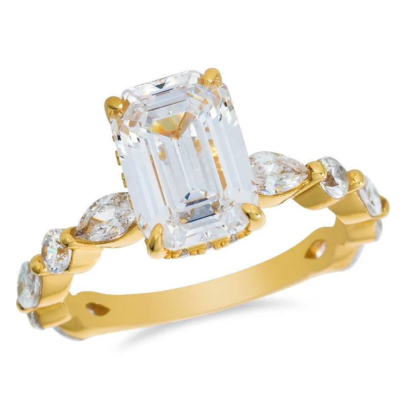 gold plated rings for women -Luna 3 Carat Emerald Cut Ring