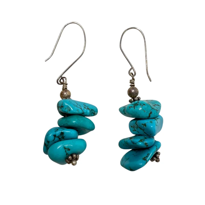 antique earrings for women -Stacked Tumbled Turquoise Dangle Earrings By Unbranded