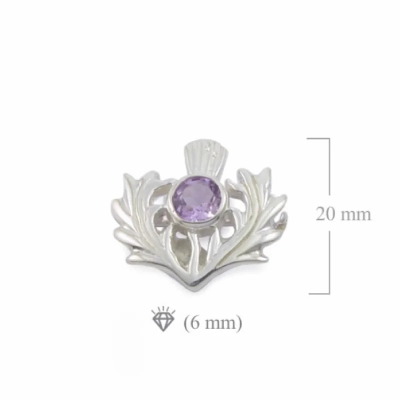 bridal accessories brooches -Sterling Silver Thistle Brooch, Set with a synthetic Amethyst.