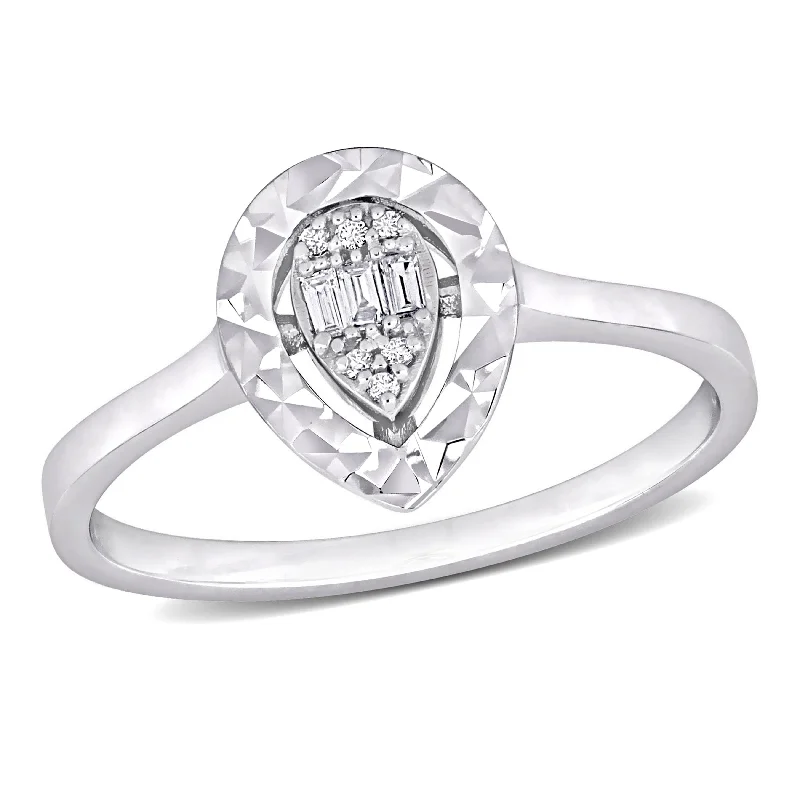 diamond rings for women -Miadora Parallel Baguette-Cut and Round-Cut Circle Diamond Accent Ring in 14k White Gold