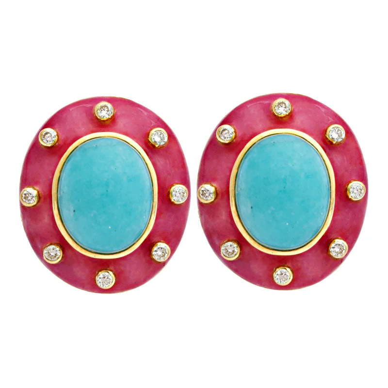 crystal stud earrings for women -Earrings-Amazonite and Diamond (Enamel)