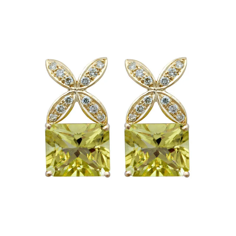 chunky earrings for women -Earrings-Lemon Quartz and Diamond