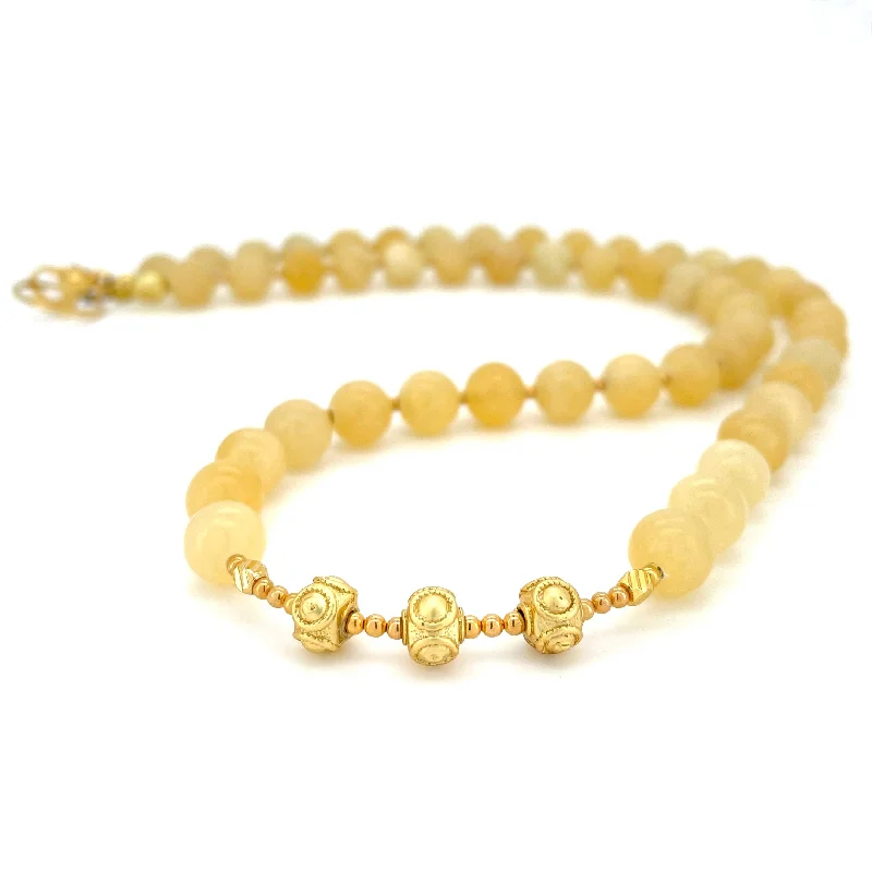 rose gold choker necklaces -SHORT Yellow Jade & Gold BEADED NECKLACE