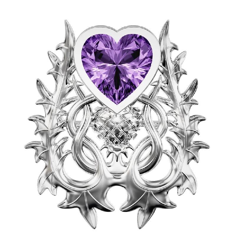 large brooches for women -Sterling Silver and Amethyst Thistle Brooch - 5362