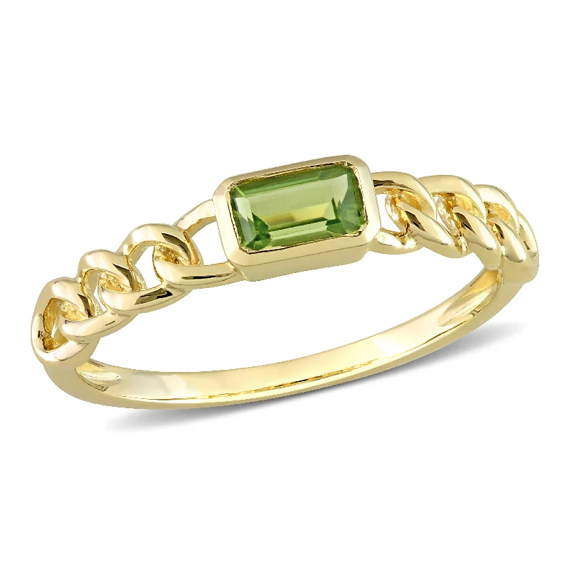 wedding bands for women -Miadora 1/3ct TGW Octagon Peridot Link Ring in 10k Yellow Gold