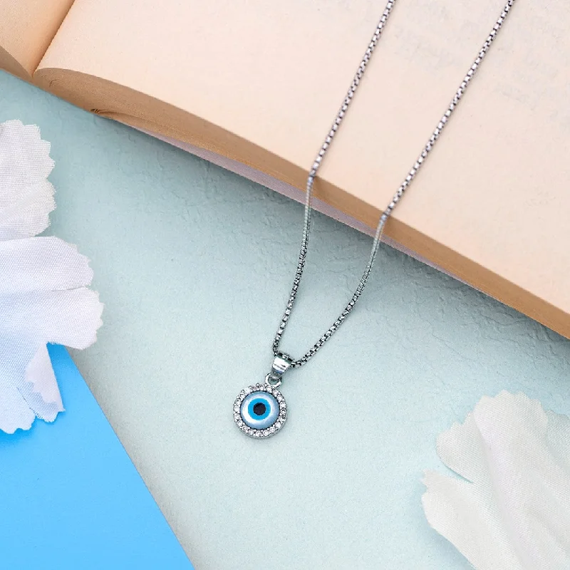 bridal necklaces for women -Evil Eye Guardian Rhodium Plated CZ 925 Sterling Silver Necklace