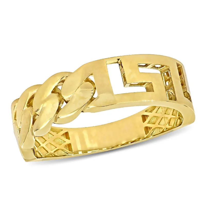 gemstone rings for women -Miadora Interlocking and Greek Key Design Ring in 14k Yellow Gold