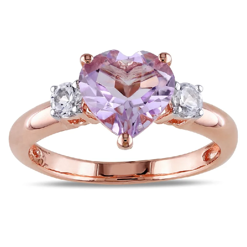 gold wedding bands for women -Miadora Rose Plated Silver Rose de France and Created White Sapphire Heart Ring