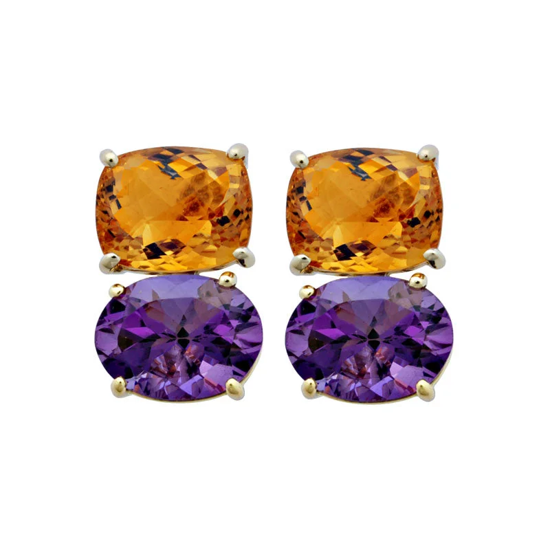 diamond drop earrings for women -Earrings-Amethyst and Citrine