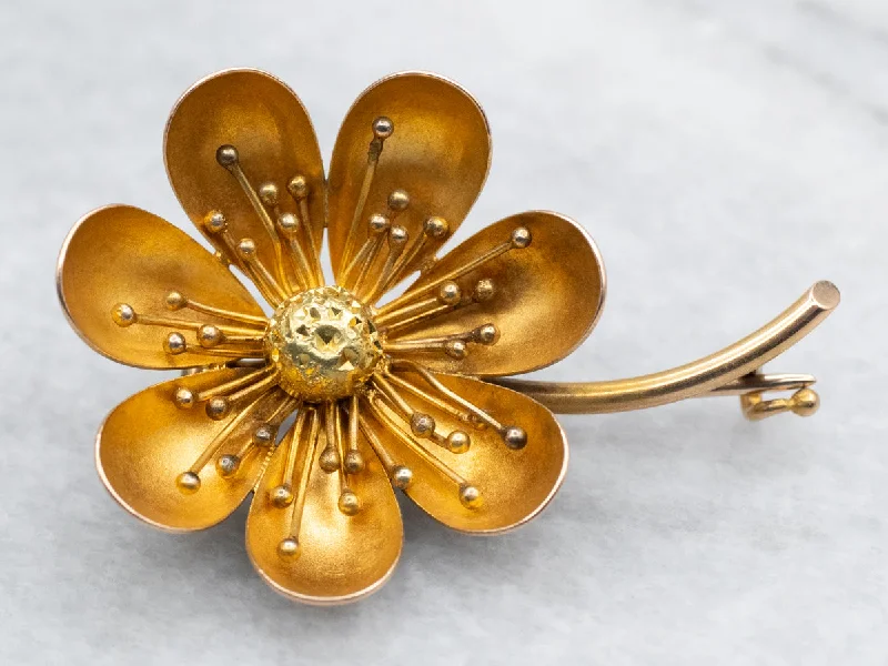 unique brooches for women -Vintage Gold Flower Brooch