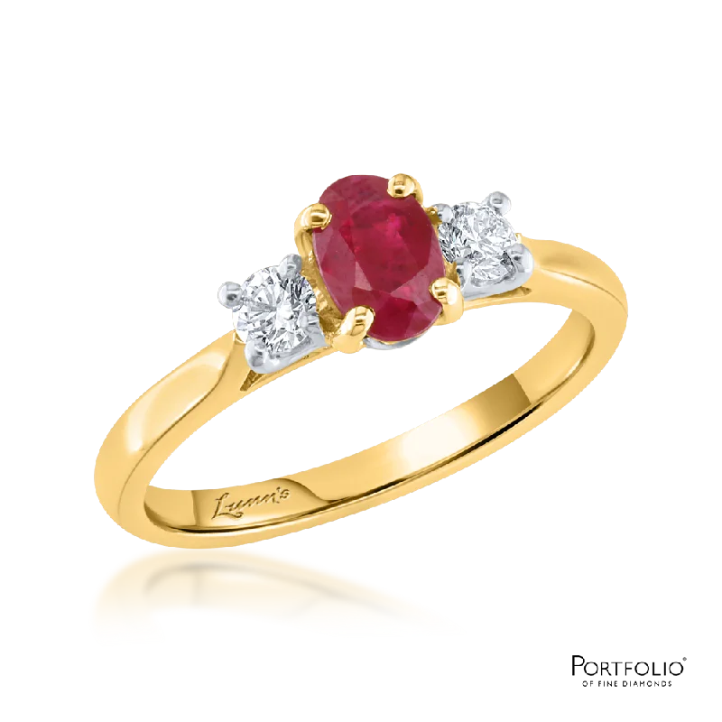 Three Stone 0.79ct Ruby Yellow Gold Ring