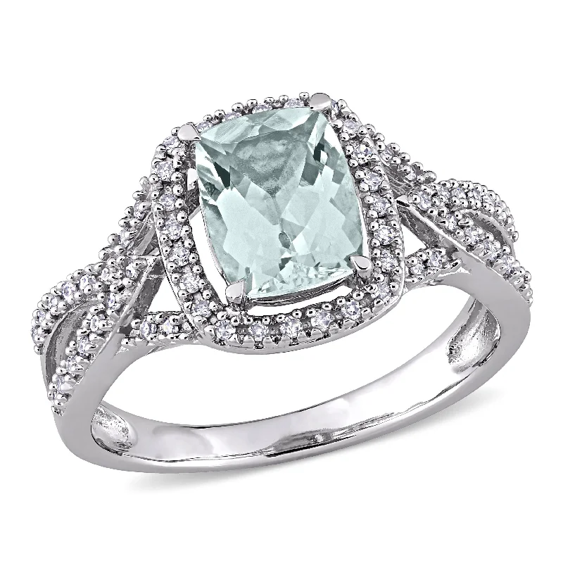 oval rings for women -Miadora 1 1/8ct TGW Cushion Aquamarine and 1/6ct TW Diamond Infinity Halo Ring in 10k White Gold