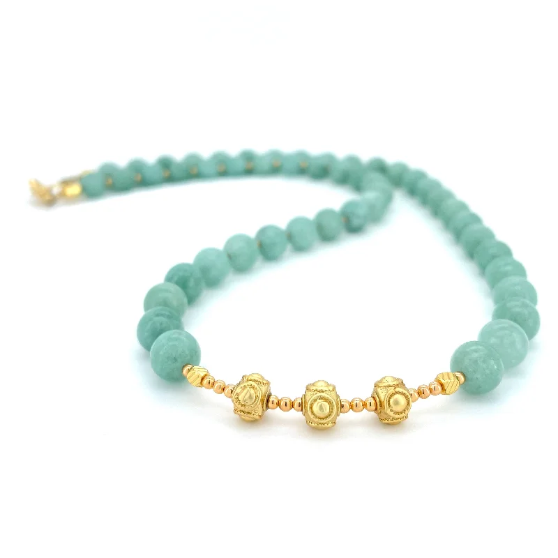 women's silver necklaces -SHORT Jade & Gold BEADED NECKLACE