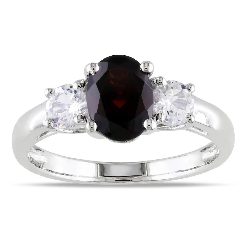 halo engagement rings -Miadora Sterling Silver Garnet and Created White Sapphire Ring