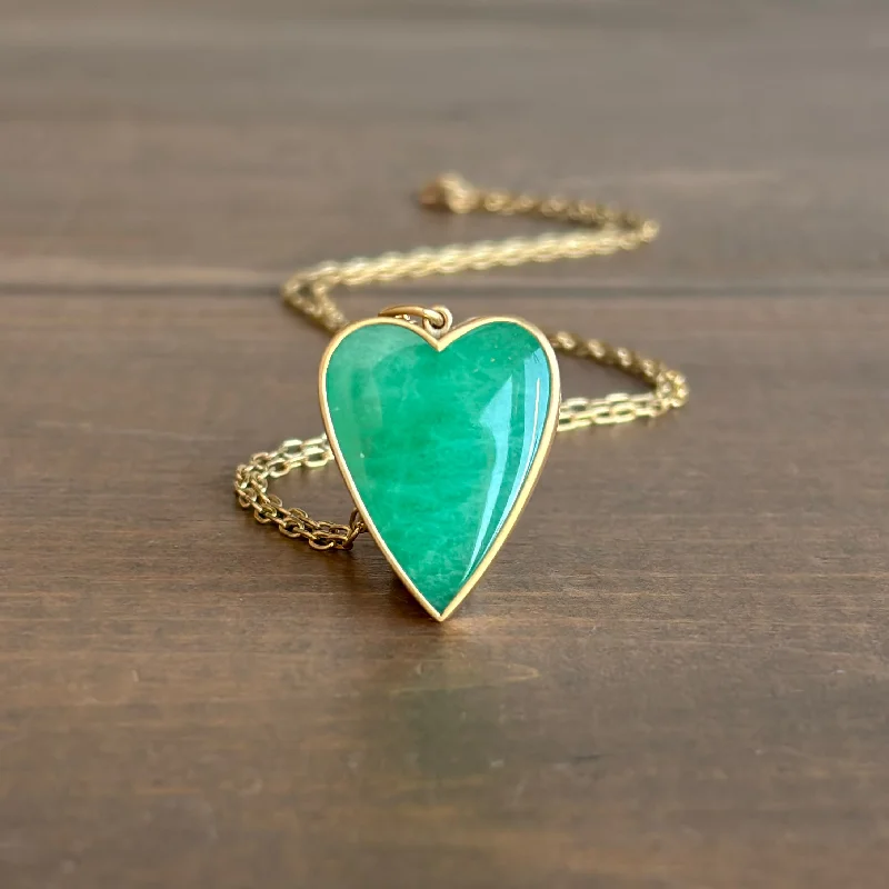 simple necklaces for women -Large Brazilian Emerald Cabochon Sweetheart Pendant