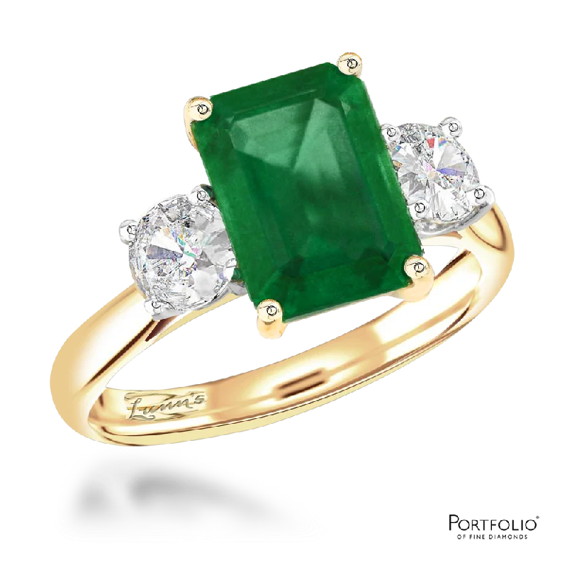 Three Stone 3.07ct Emerald Yellow Gold/Platinum Ring