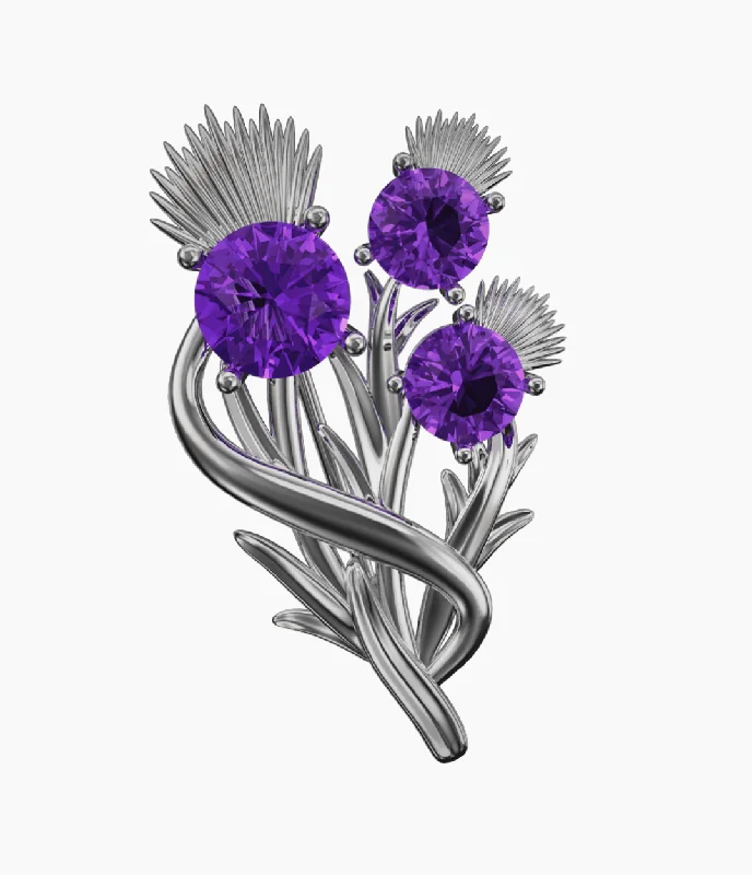 brooches for evening dresses -Sterling SilverThistle Brooch - Amethyst - 5597