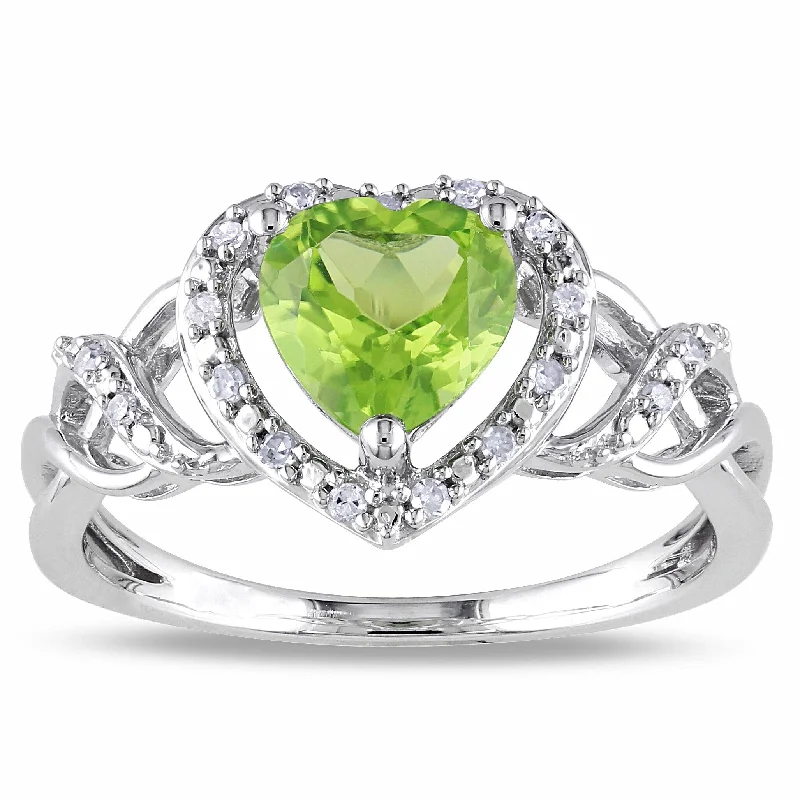 rose gold rings for women -Miadora Silver Peridot and 1/10ct TDW Diamond Heart Ring (H-I, I2-I3)