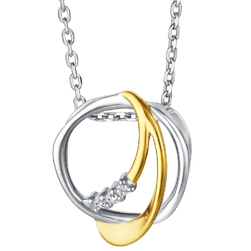 luxury rings for women -Two-Tone Sterling Silver Swirled Ring Pendant, Adjustable Chain