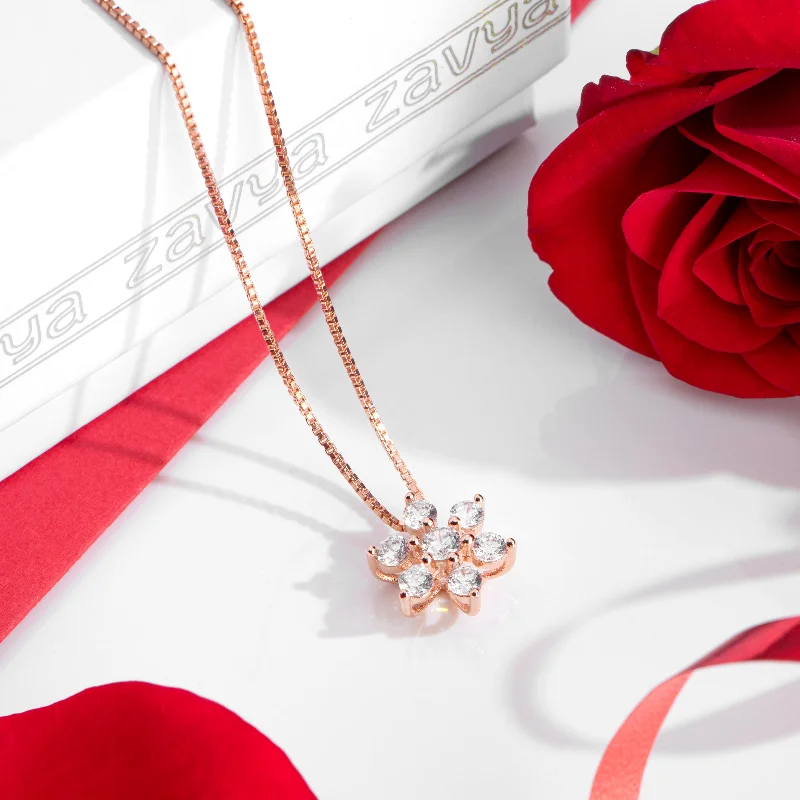 heart necklaces for women -Celestial Harmony - Nakshatra Rose Gold Plated 925 Sterling Silver Necklace