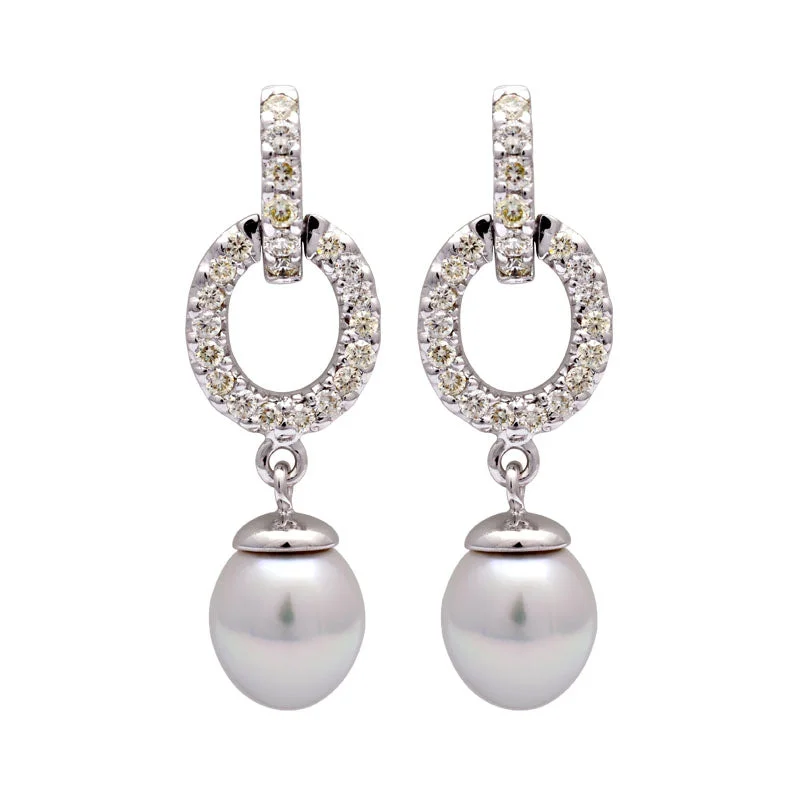 adjustable earrings for women -Earrings-South Sea Pearl and Diamond