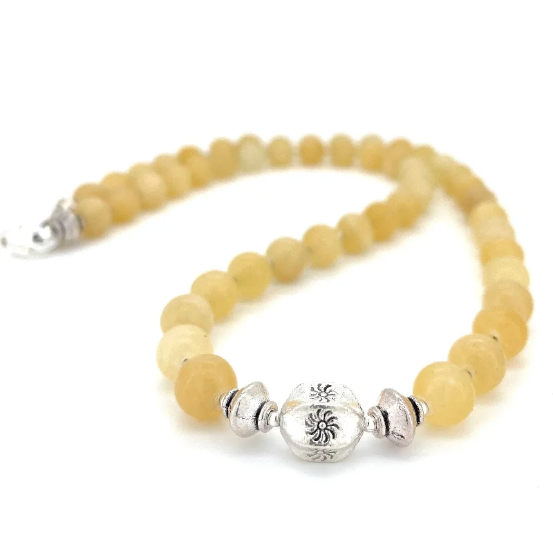 birthstone necklaces for women -SHORT Yellow Jade & Silver BEADED NECKLACE