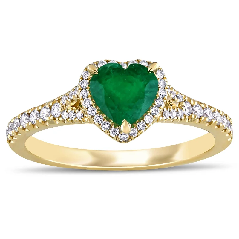 fashion engagement rings -Miadora 14k Yellow Gold Emerald and 1/4ct TDW Diamond Heart Halo Ring