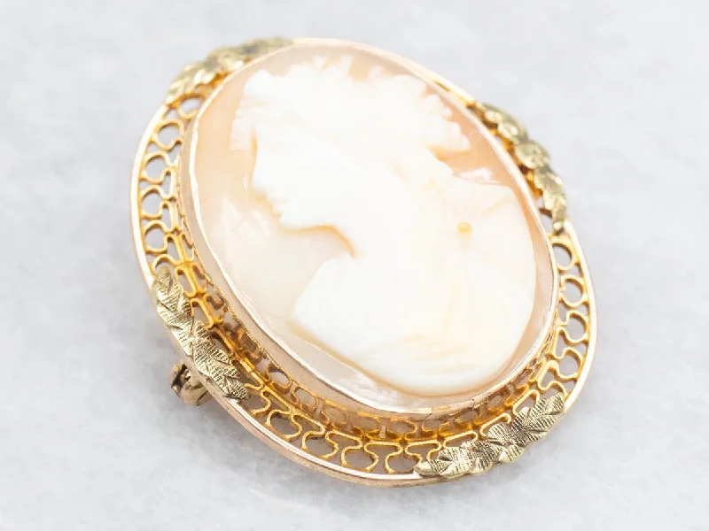 elegant pin brooches -Vintage Gold Cameo Filigree Brooch or Pendant