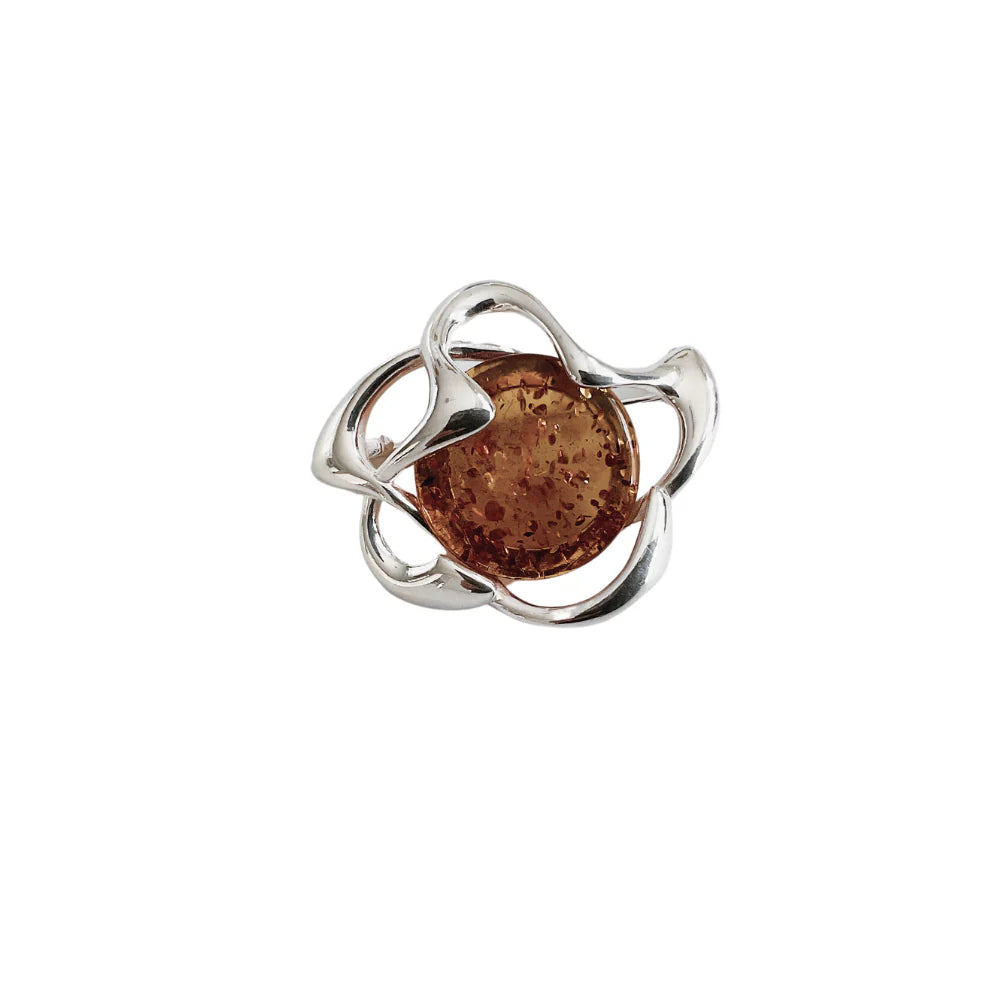 classic floral brooches -Sterling Silver and Amber Swirl Brooch