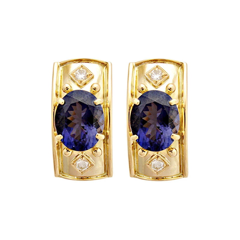 sterling silver earrings for women -Earrings-Iolite and Diamond