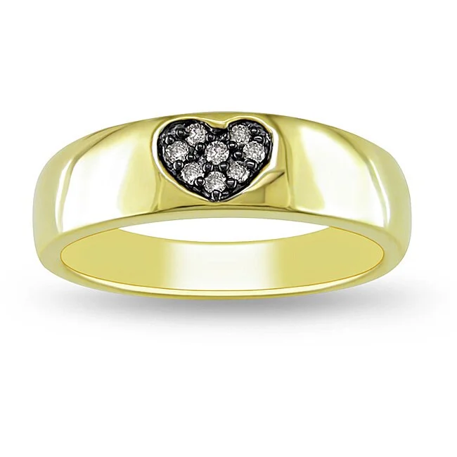 trendy rings for women -Miadora Yellow Silver Brown Diamond Accent Heart Ring