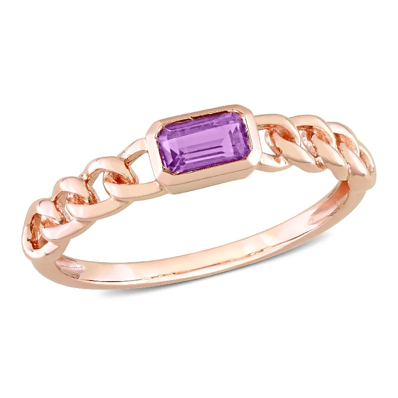 trendy rings for women -Miadora 1/3ct TGW Octagon Africa Amethyst Link Ring in 10k Rose Gold