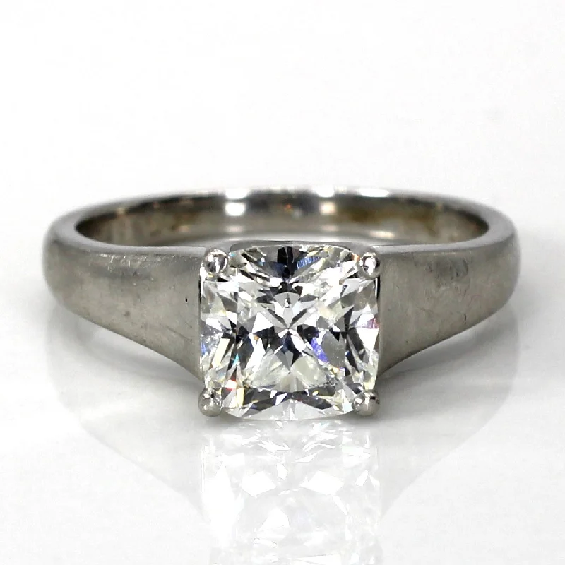 Solitaire Cushion Diamond Platinum Ring | 1.55ct VVS2 I | SZ 7 |