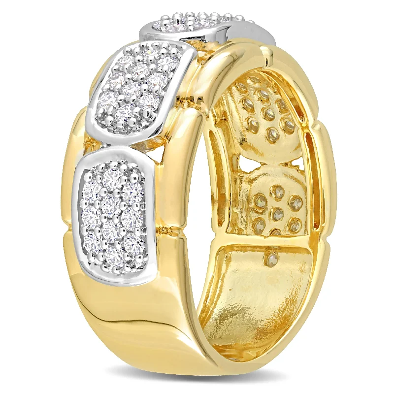 gold wedding bands for women -Miadora 4/5ct TDW Moissanite Station Mens Ring in Two-Tone Sterling Silver