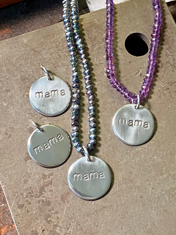 women's silver necklaces -Sterling ‘Mama’ Charm Necklace