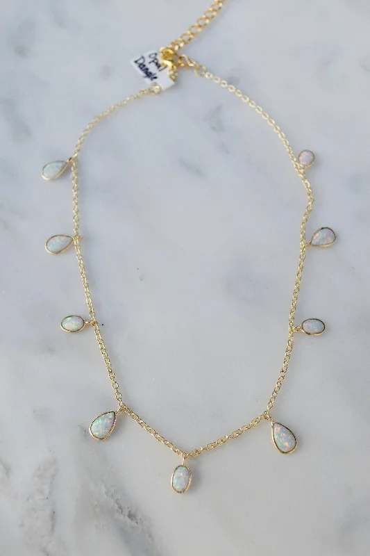 classic necklaces for women -Gold Opal Dangle Choker