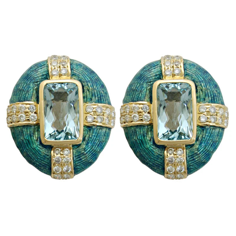 designer earrings for women -Earrings-Aquamarine and Diamond (Enamel)