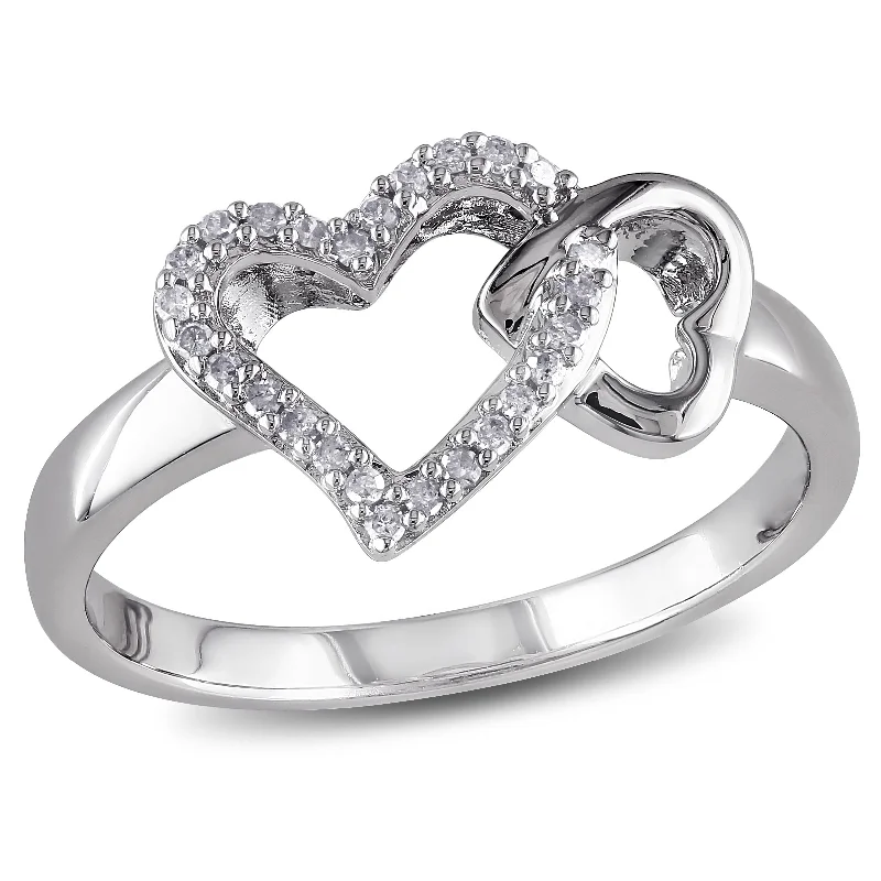 silver rings for women -Miadora 1/10ct TW Diamond Double Heart Interlocked Ring in Sterling Silver