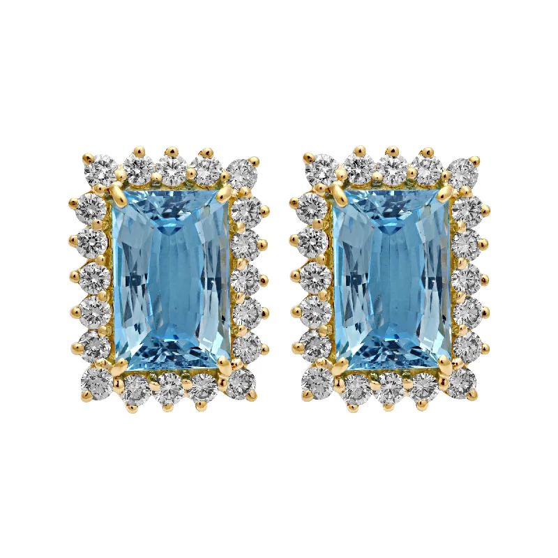 sapphire earrings for women -Earrings-Aquamarine and Diamond