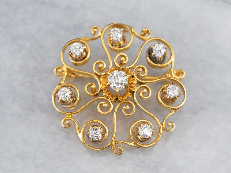 custom designed brooches -Vintage Buttercup Diamond Brooch or Pendant