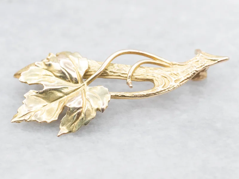 gold-tone brooches for women -Vintage Gold Grape Leaf Brooch