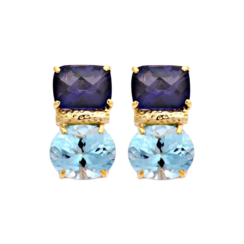 adjustable earrings for women -Earrings-Iolite and Blue Topaz