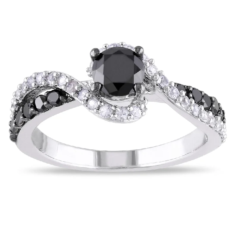 promise rings for women -Miadora Sterling Silver 3/4ct TDW Black Diamond and Created Sapphire Ring