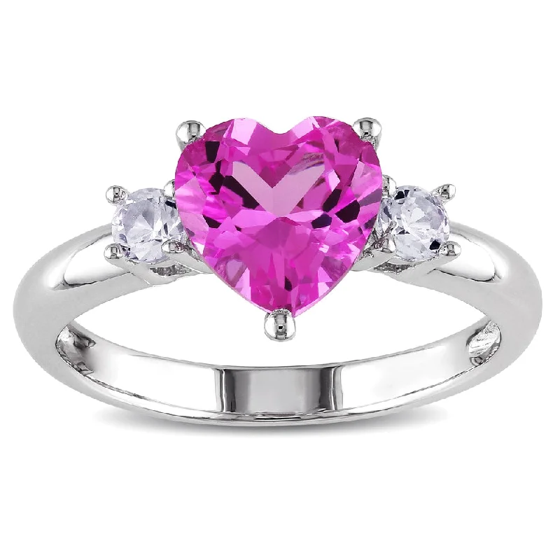 heart-shaped rings for women -Miadora Sterling Silver Created Pink and White Sapphire Heart Ring