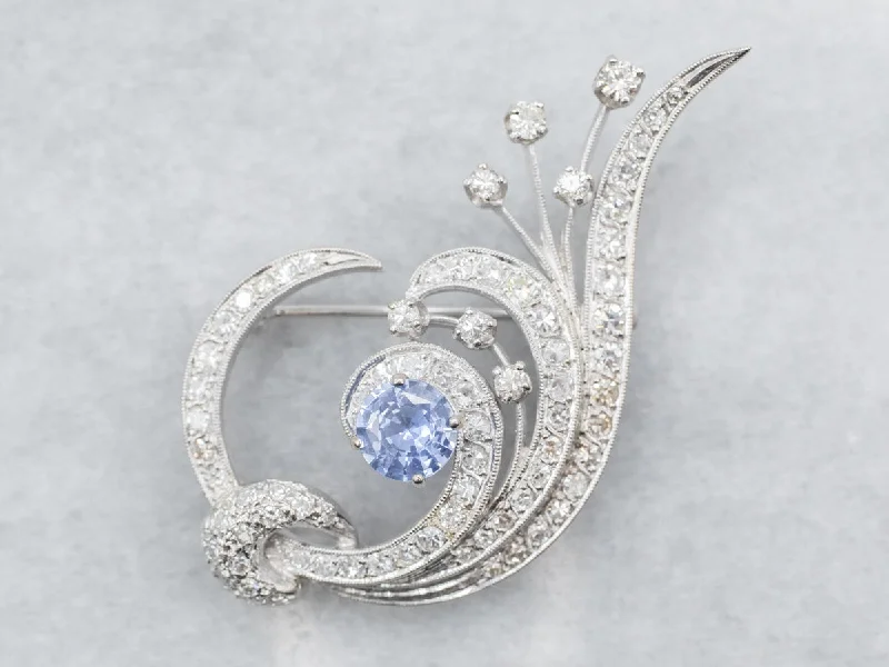 cute brooches for women -Retro Era White Gold Sapphire and Diamond Brooch