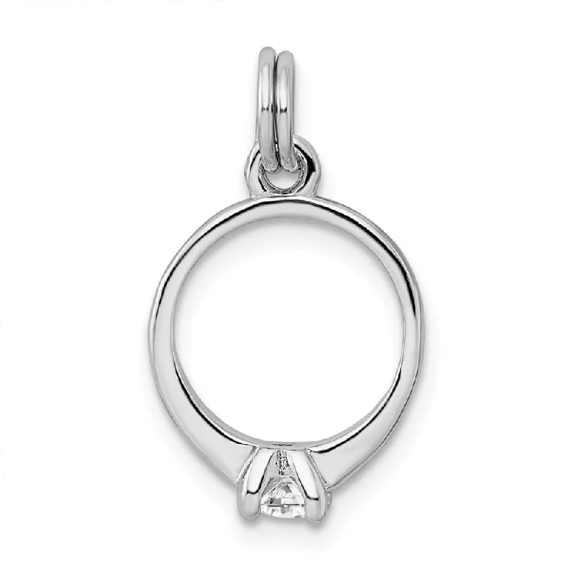 silver rings for women -Diamond2Deal 925 Sterling Silver Rhodium-plated CZ Polished Ring Charm